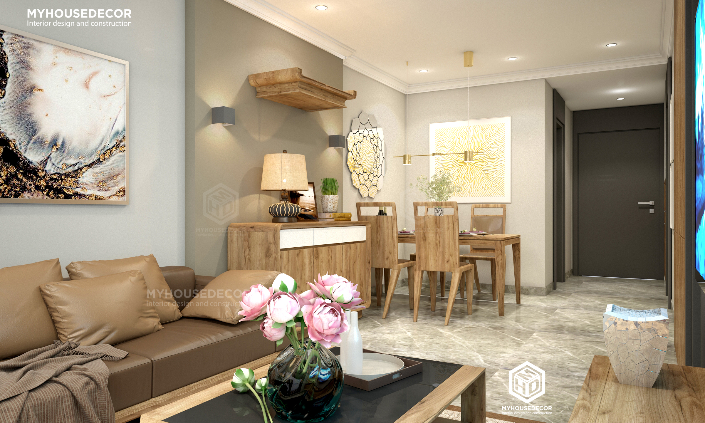 Nội thất chung cư cao cấp với gỗ sồi mỹ tự nhiên